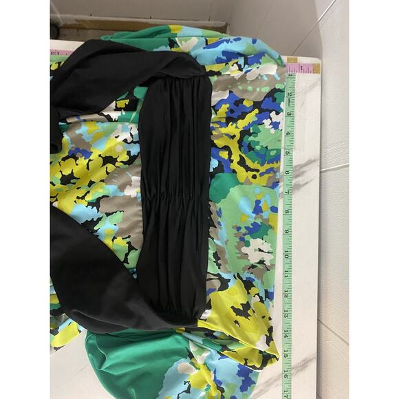 BCBG MAXAZRIA Faux Wrap Dress XS Green Yellow Spring Summer Career Y2K Preppy - Picture 8 of 9